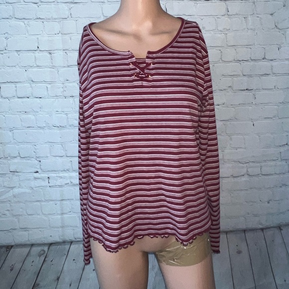 Justice Tops - Justice Dark Red & White Striped long sleeve shirt size 22